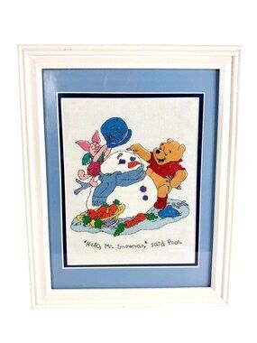 Leisure Arts Disney Pooh Piglet Mr. Snowman Counted Cross Stitch Framed 12"x 15"